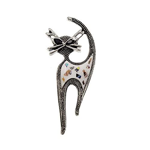 Broche chat vintage en coquillage naturel : un bijou rétro d'exception