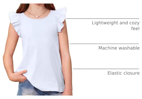 Image of BesserBay Girls Criss Cross Back Flutter Sleeve Crew Neck Tank Tops Back Elastic Lightweight Solid Blouse 5-14 Years