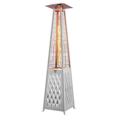 EAST OAK Pyramid Patio Heater, 48,000 BTU Outdoor Patio Heater All Stainless Steel, Quartz Glass Tube Propane Heater for Commercial & Residential, Triple Protection System, With Wheels, 2024 Upgrade