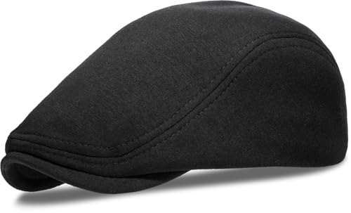 Liutufy Mens Vintage Flat Cap Adjustable Cotton Newsboy Peaky Blinder Cap Casual Retro Hat (Black)