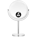 MIYADIVA 30X Magnifying makeup mirror, Double Sided 1X & 30X magnifying mirror with stand, Shaving Bathroom mirror Free Standing,Tabletop Vanity Mirror with 360°Rotation for Bathroom or Bedroom
