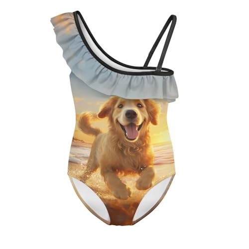 Image of Xpyiqun Swimsuits for Girls 3-14 1-Shoulder Ruffle Bathing Suit One Piece Adjustable Halter Swimming Wear