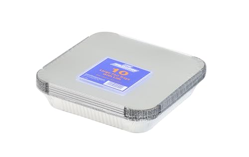 Caterpack Foil Trays With Lids Large Disposable Food Containers 23cm x 23cm Pack of 10