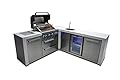 Mont Alpi MAi400-D90BEV 32-Inch 4-Burner 78000 BTU 90 Degree Corner Deluxe Stainless Steel Gas Outdoor Kitchen Barbecue Gas Island Grill w/Wine Cooler Beverage Center Refrigerator + Faucet & Sink