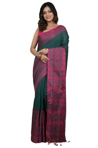 Image of eC ESHA'S COLLECTION Women's Cotton Blend Begumpuri Handloom Saree With Unstitched Running Blouse Piece