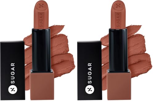 Image of SUGAR Cosmetics Glide Peptide Serum Lipstick with Hyaluronic Acid & Vitamin E | Velvet Matte Lipstick for Indian Skin | 1-Swipe Full Coverage | 4.2gm - 03 Sahara Sands (Pack of 2)