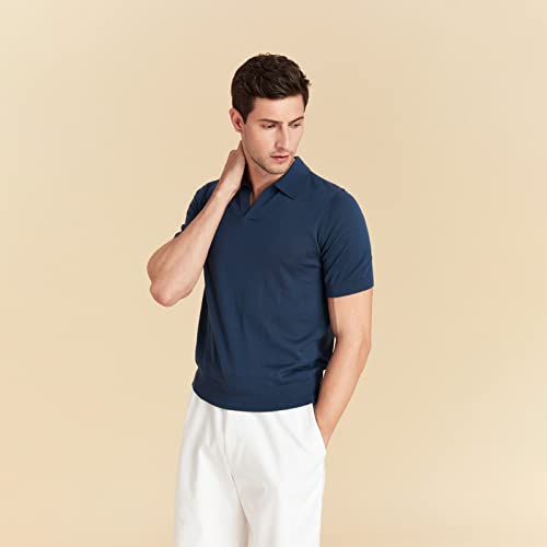 GreenMount Men's Wool Cashmere Soft Cool Polo Shirt Light Weight Essential Short Sleeve for Summer4