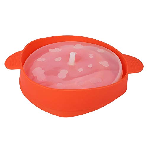 Find Bargain Silicone Popcorn Bucket, Collapsible Red Popcorn Maker Bowl with Handle Lid for Oven an...