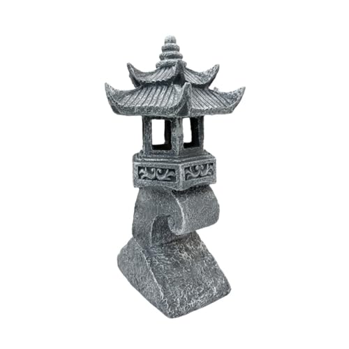 FACAIIO Farol solar de pagoda para jardín, luz LED recargable con diseño de piedra de imitación, sensor automático del anochecer al amanecer, resina impermeable, decoración al aire libre para patio