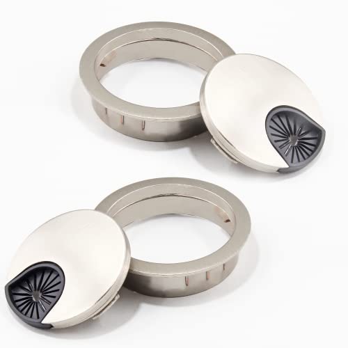 Cionyce 2 Pack Zinc Alloy Hole Cover Circle Table Grommets Brushed Nickel 50mm Cable Grommets for Desk,Table,Office(Silver)