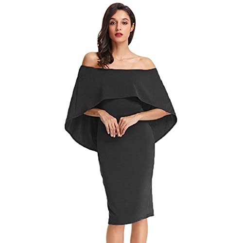 GRACE KARIN Women's Off Shoulder Ruffle Party Bodycon Dress L Black