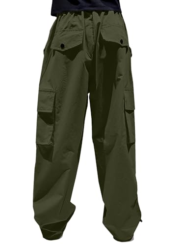 Image of HENGAO Girls Cargo Pants Parachute Casual Jogger Y2K 5-14 Years | Kids Baggy pants Parachute, Drawstring, with Pockets, Elastic High Waist, Loose Trousers Streetwear