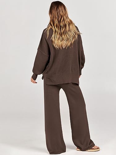 ANRABESS Womens 2 Piece Outfits Fall Lounge Set 2025 Oversized Chunky Knit Sweater Top Wide Leg Pants Loungewear Clothes4
