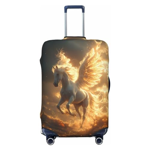VOSERY Travel Luggage Cover - Golden Winged White Horse Washable Suitcase Covers Protector Fits 18-32 Inch Luggage