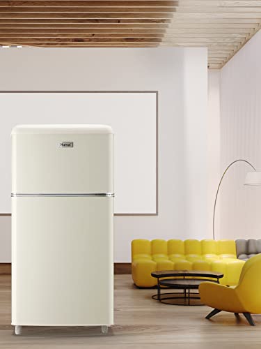 Wanai Compact Refrigerator 3.2 Cu.ft Retro Cream Fridge With Freezer 2 Door Mini Refrigerator With 7 Temp Modes, Removable Shelves, Led Lights, Ideal For Apartment Dorm And Office, Cream #TOP7