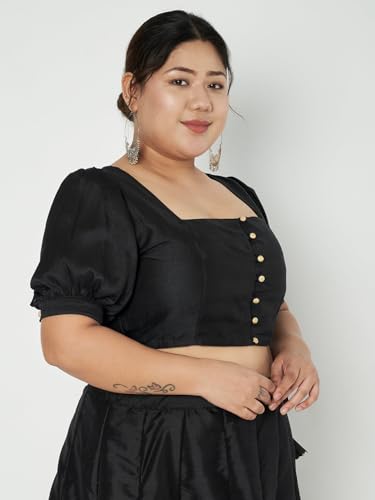Image of studio rasa Women's Plus Size Silk Blend Button Down Crop Top for Wedding Festive Party