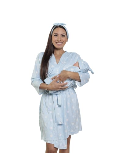 Image of MOMMY O CLOCK Maternity Robe and Baby Swaddle Blanket, Milk Silk Matching Delivery Robe and Swaddling Wrap for Mom and Baby