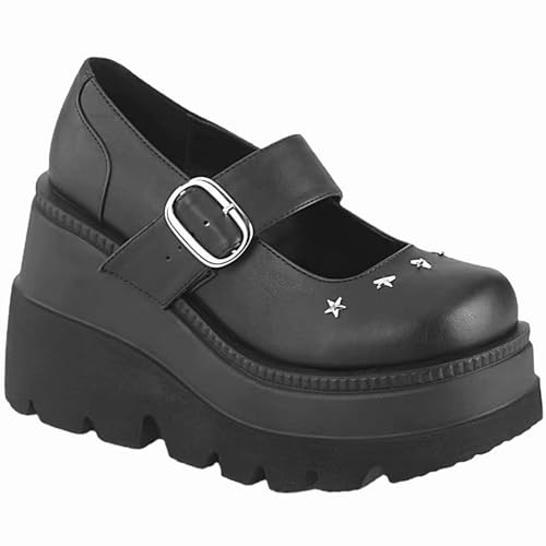Black Platform Mary Jane Shoes for Women Goth Lolita Cosplay Girls Chunky Heel Dress Pumps Mary Janes Wedge Heels with Buckle US5.5-11