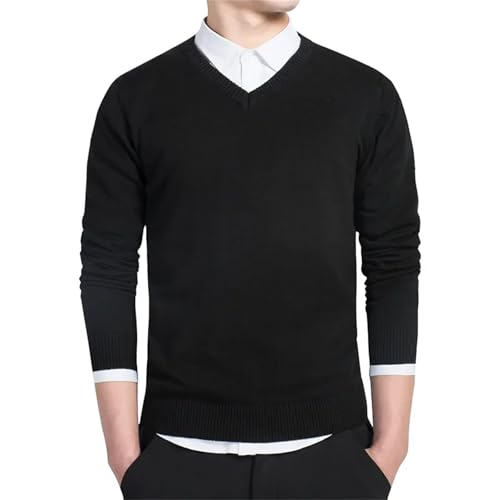 V Neck Solid Cotton Knitted Pullover Sweater Mens Autumn Casual Business Fit Fashion Comfortable2