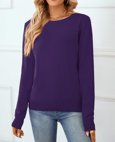 Image of QUALFORT Women's 100% Cotton Sweater, Basic Lightweight Long Sleeve Pullover