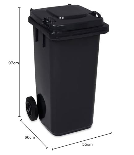 Miniatura 6 de Jestic Cubo De Basura 120 240 Para Basura Basura Con Ruedas De Goma Silenciosas Para Recogida Diferenciada, Reciclaje Interior Exterior En840 120 Litros, Negro