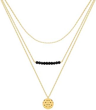 S.J JEWELRY Women Simple Delicate Full Moon 14K Gold Plated/Rose Gold/Silver Plated Layered Pendant Handmade Star Chokers Necklaces-NK-Black 3Layered