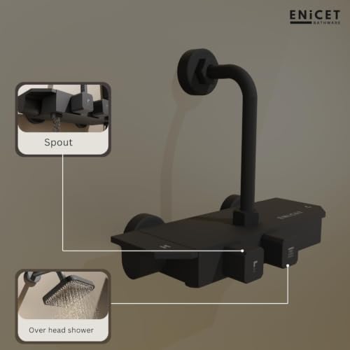 Image of ENICET Contemporary Wall Mixer for Bathroom - Sleek Modern Design - Heavy Metal Build with Storage Space for Essentials - 190mm L Bend Provision for Shower - Modern Design - Matte Black (piano121)