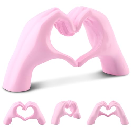 Estatua moderna Heart Hands de resina color rosa miniatura 3