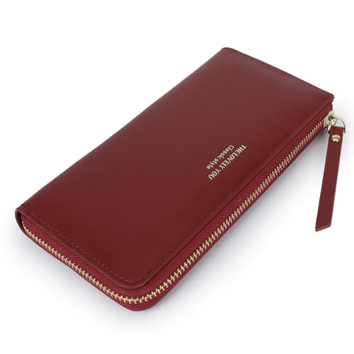 Luxury Wallet For Women Slim,Elegant Clutch Wallet For Women,Ladies Wallets With Cell Phone Pouch,Zip Pocket & Cards Organization(A2511-Red)