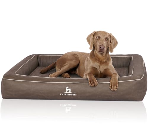 Knuffelwuff Lit orthopédique pour chien, en cuir synthétique matelassé au laser, Montego XXL, 120 x 100 cm, taupe