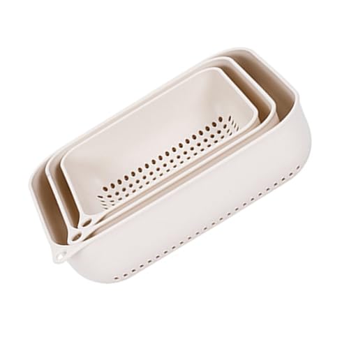 TOVINANNA 3 pezzi Scolapiatti Rettangolari in Plastica Beige Scolaverdure Lavello Multifunzionale Drenaggio Rapido Contenitori per Frutta e Verdura Facili da Montare e Smontare Design