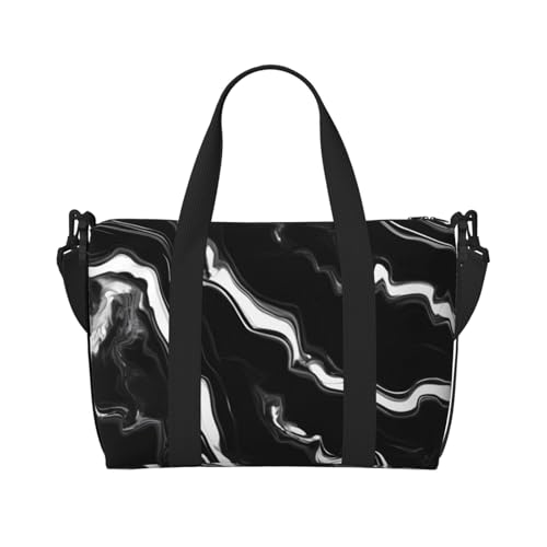 Black White Marble Print Print Hand Travel Bag,Gym Bag,Weekend Travel Overnight Bag,Tote Bag Sports Bag For Women Men