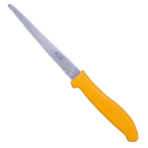 ALLEX Cardboard Cutter Tool Heavy Duty 5" – Japanese Stainless Steel Blade – Serrated Utility Knife for Cardboard, Styrofoam, Foam, Insulation – Made in Japan – Yellow