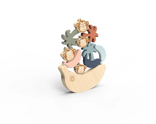 Image of Speedy Monkey See Saw Game, Wooden Stacking Blocks, Balance Beam with Bananas, Palm Trees & Monkeys, Enhances Color Knowledge, Logic & Fine Motor Skills, Non-Toxic Paint For Kids | monkeys, bananas, palm trees, see saw game, sorting & stacking toys, montessori toys, preschool toys, logic color recognition