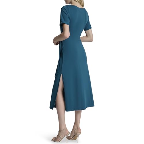 DKNY Women's Front Tie Boat Neck Short Sleeve Dress4