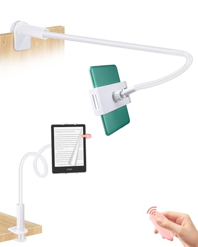 MAHYKO Schwanenhals Tablet Halterung für Kindle Lesen im Bett mit RF Fernbedienung Seitenwenden Faluer Arm Ständer für Kindle Zubehör Paperwhite Colorsoft Tolino Ereader Zubehör mit Page Turner