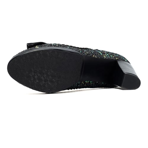 Gicoiz Women Block High Heels Platform Glitter Mary Jane Bow Shoes2