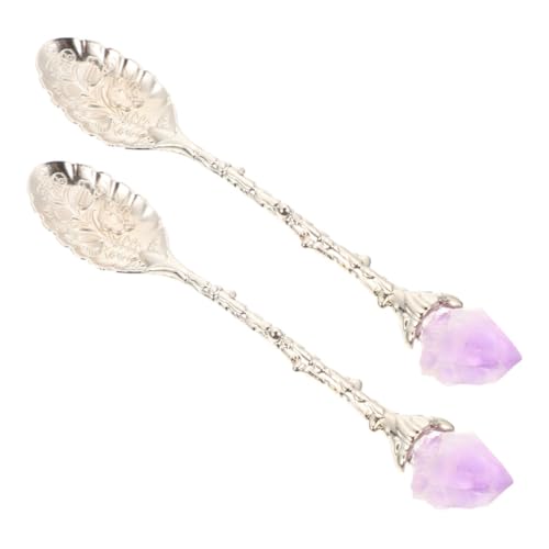 FUNOMOCYA 2Pcs Retro Crystal Coffee Spoons Dessert Teaspoons for Cake Ergonomic Design for Home Hotel and Restaurant Use