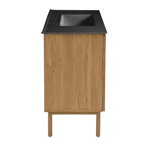 Image of Swiss Madison Classe 36 in. Oak Bathroom Vanity with Black, 3-Hole Ceramic Sink Top