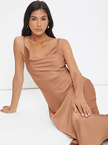Image of Floerns Women's Spaghetti Strap Cowl Neck Long Slip Satin Silk Midi Dress