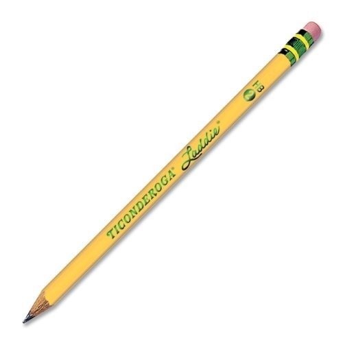 Ticonderoga Laddie Wood-Cased Pencils, #2 HB Soft, With Erasers, Yellow, 12 Count