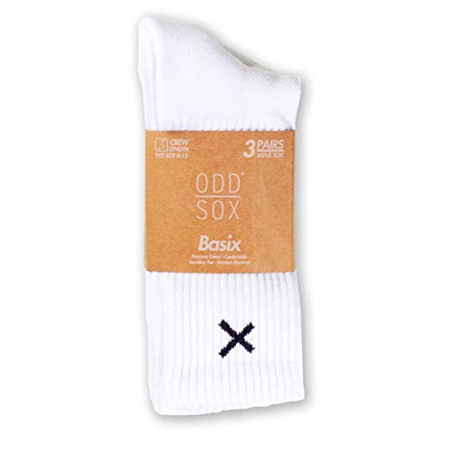 Odd Sox Basix White Crew Socks, Men's Women's, Athletic, Lightweight, 3 Pack2
