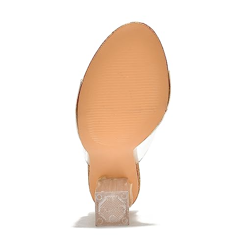 Image of Cape Robbin Fusion Chunky Block High Heels for Women, Transparent Booties for Women