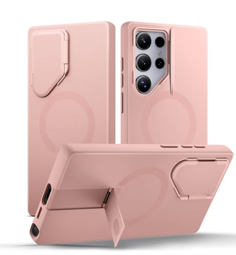 Image of SURITCH for Samsung Galaxy S24 Ultra Phone Case, Magnetic Protective Cover with Camera Cover & Adjustable Metal Kickstand for Galaxy S24 Ultra (2024)-Pink