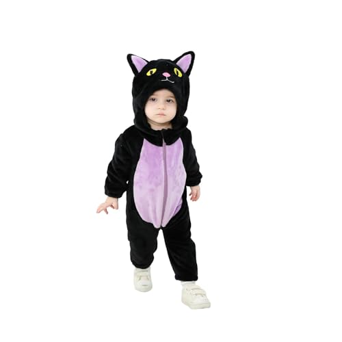 Image of Scloutarry Toddler Cat Costume Baby Black Cat Hooded Jumpsuit Zipper Romper Infant Newborn Unisex Warm Winter Clothes