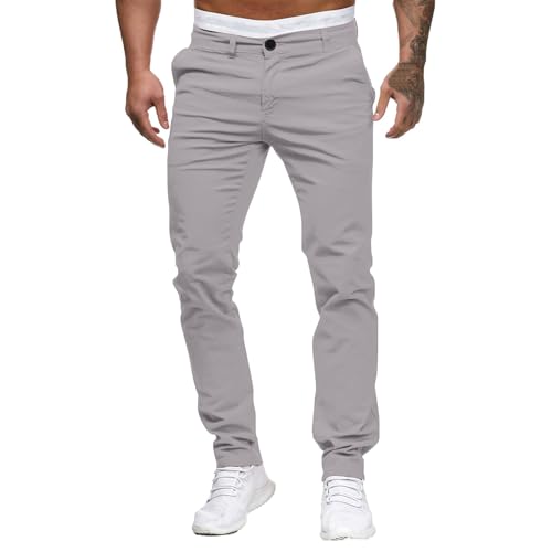 Pantalon chinos Skinny Coupe slim pour homme, droit, en jean stretch, léger, confort, pantalons de travail, chinos d’affaires, gris, L