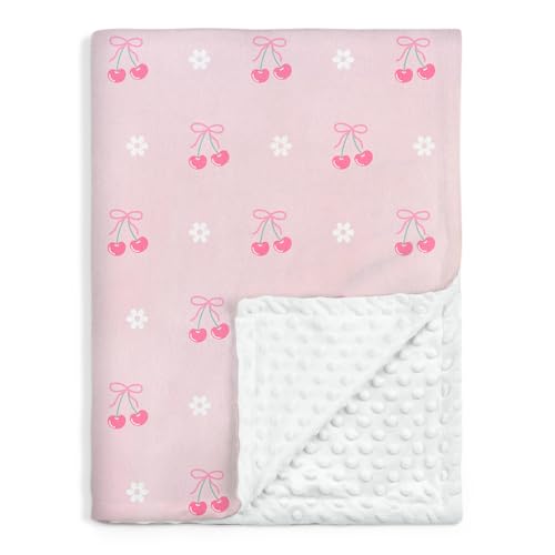 Image of SANDJEST Cherry Minky Blanket 30 x 40 Inches, Gift for Christmas Birthday