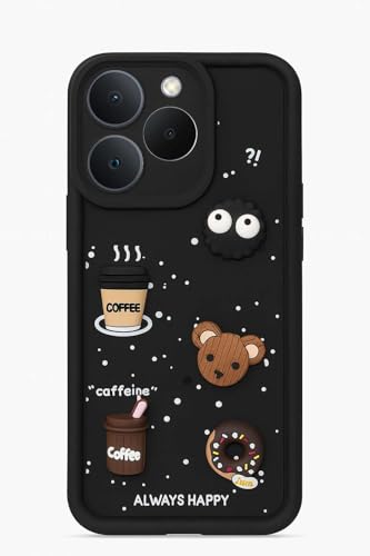 Image of Bintage Case Cute Fun Taddy| 3D Ball Bear| Donut| Coffee Rubber Case Full Body & Camera Protection Back Cover Compatible for Realme Narzo 90 5G - Black
