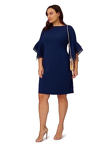 Image of Adrianna Papell Stretch Knit Crepe Sheath Dress with Tiered Organza Bell Sleeve