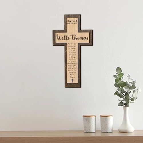Image of Godashop Personalized Baptism Cross Wood Sign, Wooden Sign Baptism Gifts For Baby, Christening Gifts Crosses for children, Baptized Cross Sign, Dedication Gift - A8